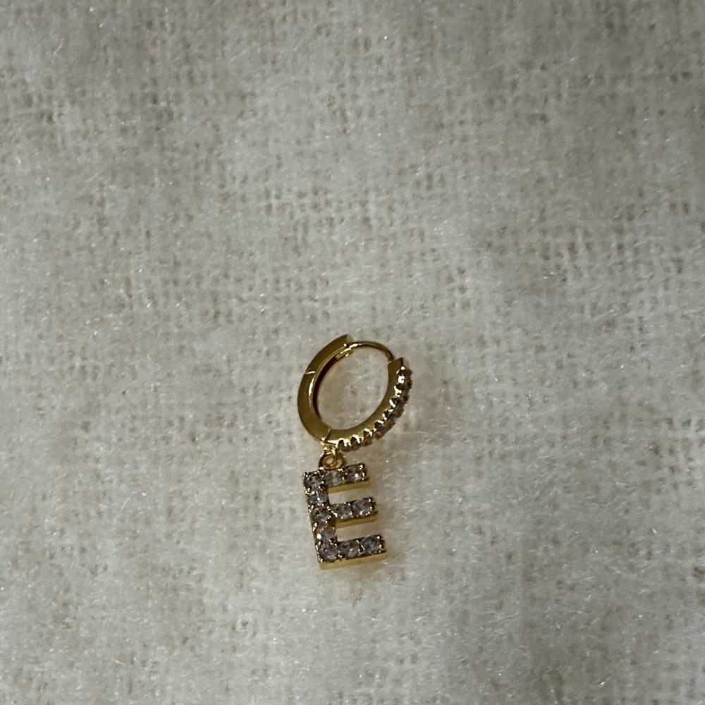 Gold Initial E Hoop Earring